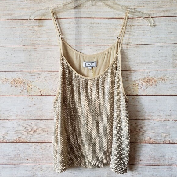 MLV Tops - MLV Sequin/Pearl Embellished Camisole Top in Natural/Tan